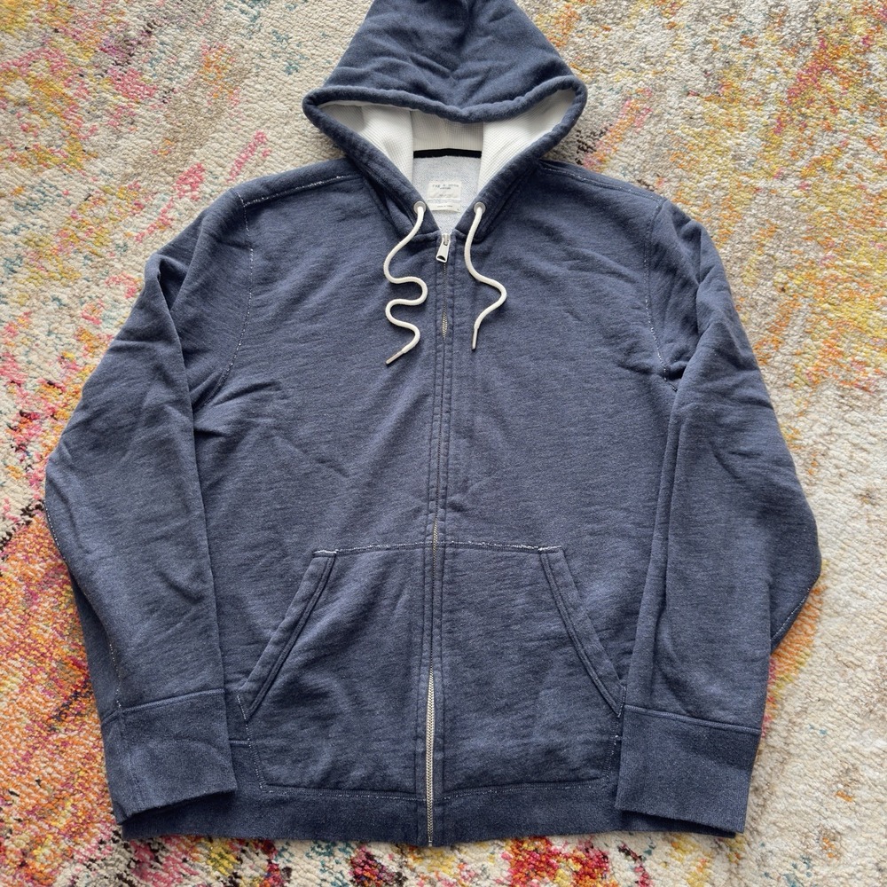 Rag‎ & Bone New York Full Zip Hoodie Heather Blue Size XXL Thermal Lined Hood